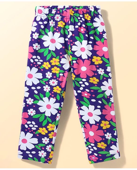 Babyhug Cotton Knit Full Sleeves Co-ords Night Suit with Floral Print - Purple