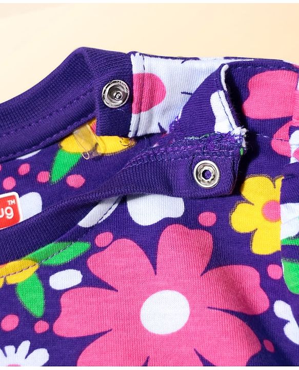 Babyhug Cotton Knit Full Sleeves Co-ords Night Suit with Floral Print - Purple