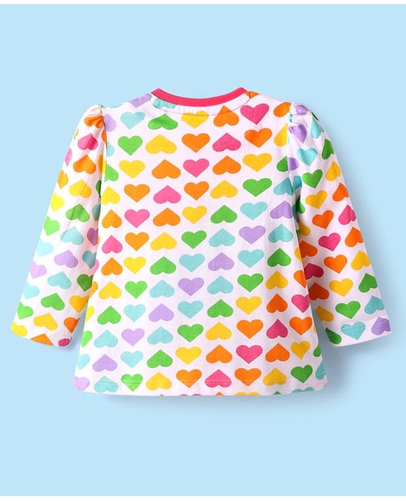 Babyhug Cotton Knit Full Sleeves Co-Ord Nightsuit with Heart Print - White
