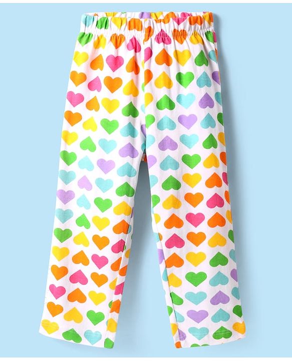 Babyhug Cotton Knit Full Sleeves Co-Ord Nightsuit with Heart Print - White