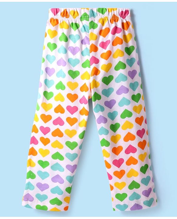 Babyhug Cotton Knit Full Sleeves Co-Ord Nightsuit with Heart Print - White