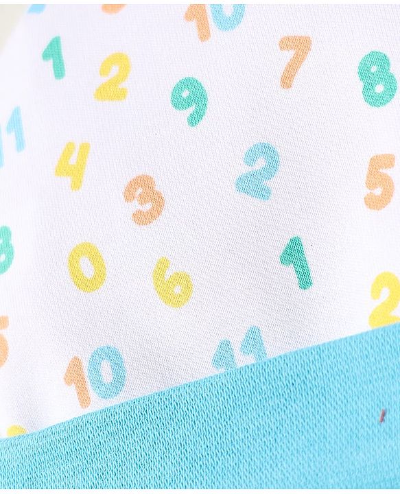 Babyhug 100% Cotton Cap Mittens & Booties With Numbers Print Light Blue - Diameter 10.5 cm