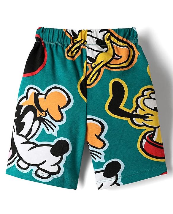 Babyhug Disney Single Jersey Knit Half Sleeves Co-ords Shorts Night Suit with Mickey & Friends Graphics - Green