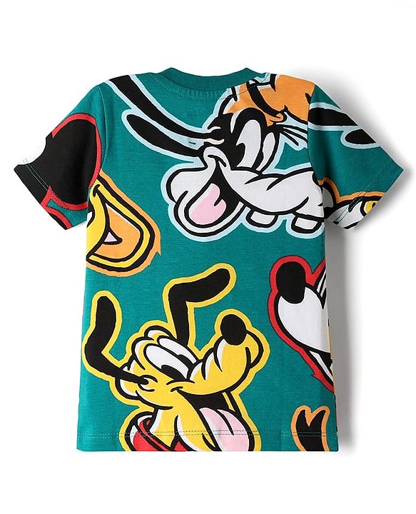 Babyhug Disney Single Jersey Knit Half Sleeves Co-ords Shorts Night Suit with Mickey & Friends Graphics - Green