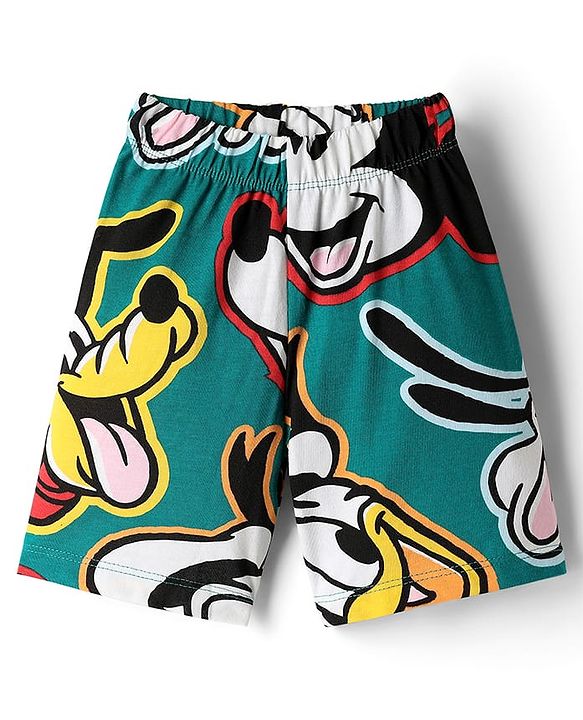 Babyhug Disney Single Jersey Knit Half Sleeves Co-ords Shorts Night Suit with Mickey & Friends Graphics - Green
