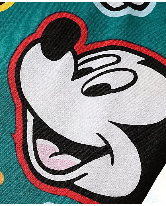 Babyhug Disney Single Jersey Knit Half Sleeves Co-ords Shorts Night Suit with Mickey & Friends Graphics - Green