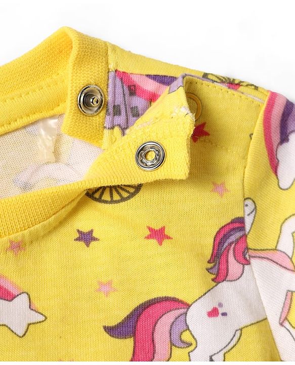 Babyhug Cotton Knit Full Sleeves Co-ords Night Suit with Unicorn & Rainbow Print - Yellow