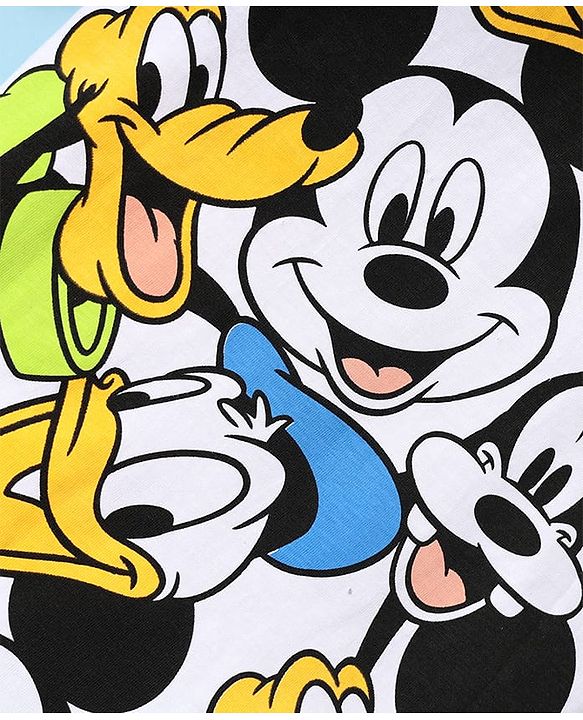 Pinekids Disney Single Jersey Knit Half Sleeves Oversize Drop Shoulder T-Shirt With Mickey Mouse Family Print - White