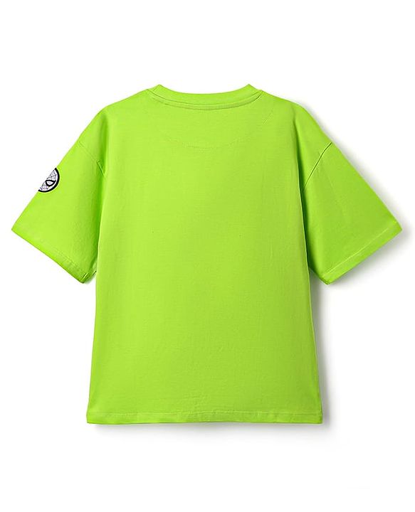 Pine Kids Marvel Single Jersey Knit  Oversized Drop Shoulder Half Sleeve T-Shirt With Badge Detaling And Spider-Man Graphics - Neon Green