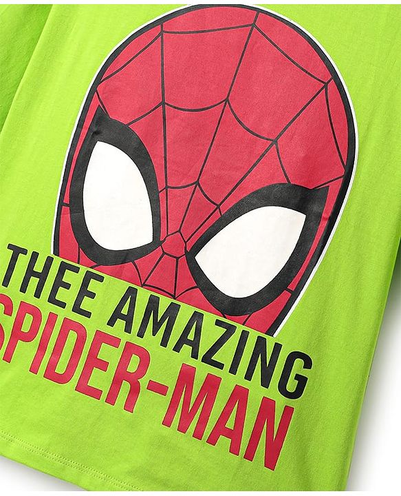 Pine Kids Marvel Single Jersey Knit  Oversized Drop Shoulder Half Sleeve T-Shirt With Badge Detaling And Spider-Man Graphics - Neon Green