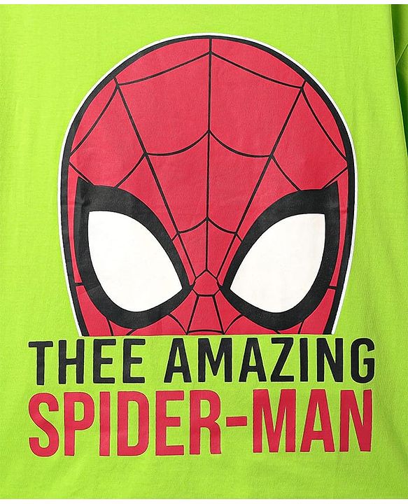 Pine Kids Marvel Single Jersey Knit  Oversized Drop Shoulder Half Sleeve T-Shirt With Badge Detaling And Spider-Man Graphics - Neon Green