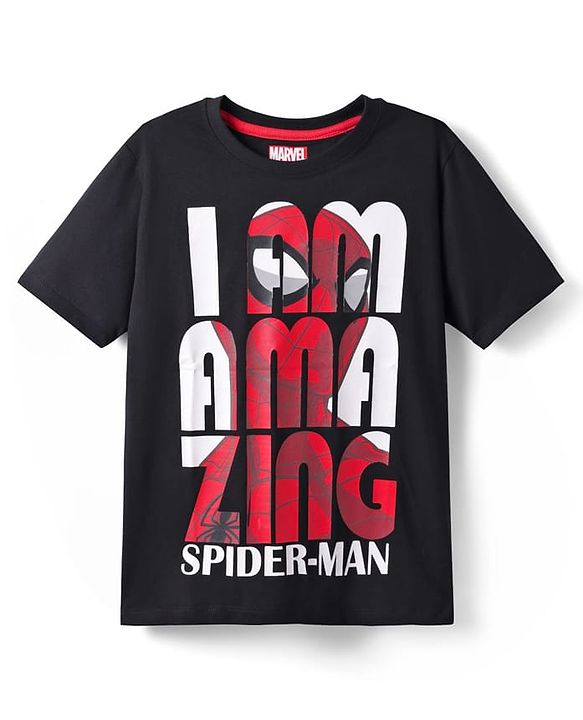 Pine Kids Marvel Single Jersey Knit Half Sleeves T-Shirt with Spider Man Graphics - Black