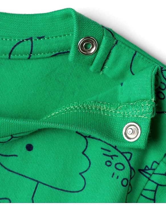 Babyhug Cotton Knit Half Sleeves Co-Ord Night Suit with Dino Print - Light Green