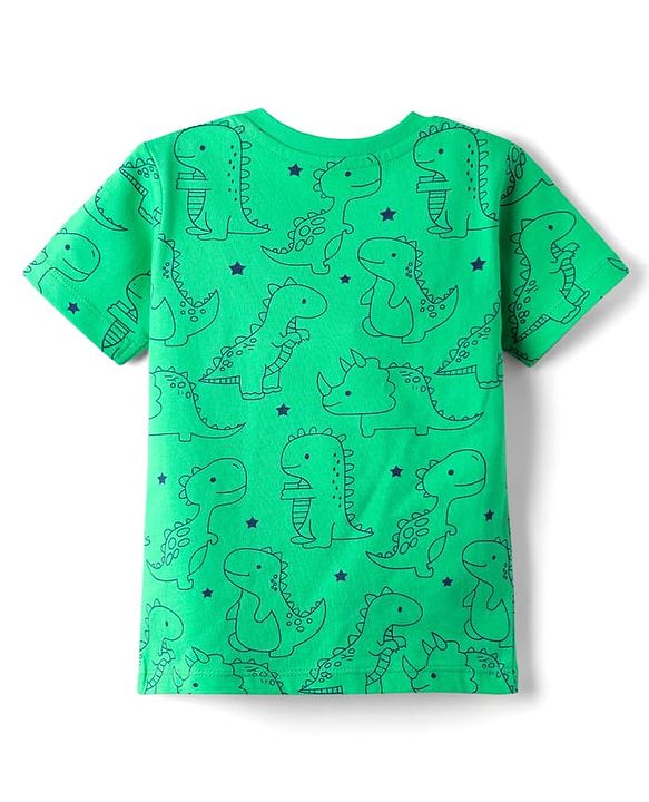 Babyhug Cotton Knit Half Sleeves Co-Ord Night Suit with Dino Print - Light Green