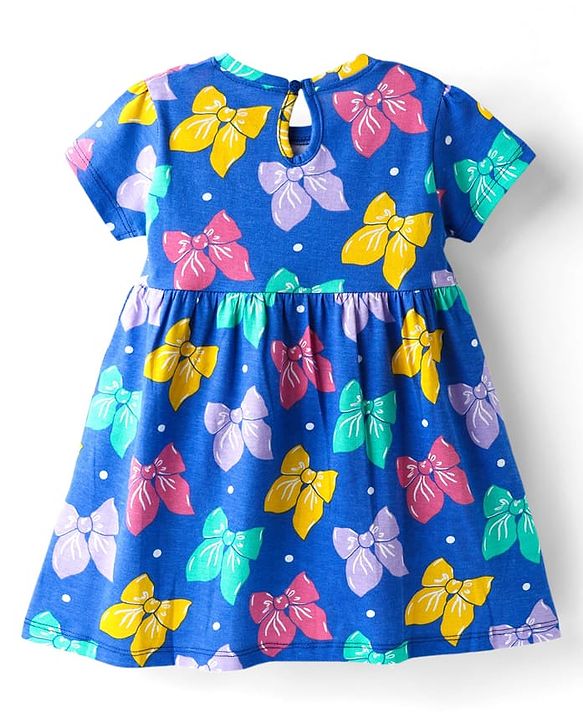 Babyhug Single Jersey Knit Half Sleeves Frocks with Hearts & Bow Print Pack of 2 - Pink & Blue