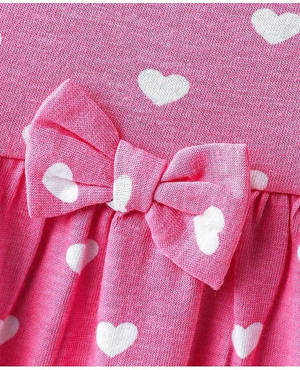 Babyhug Single Jersey Knit Half Sleeves Frocks with Hearts & Bow Print Pack of 2 - Pink & Blue