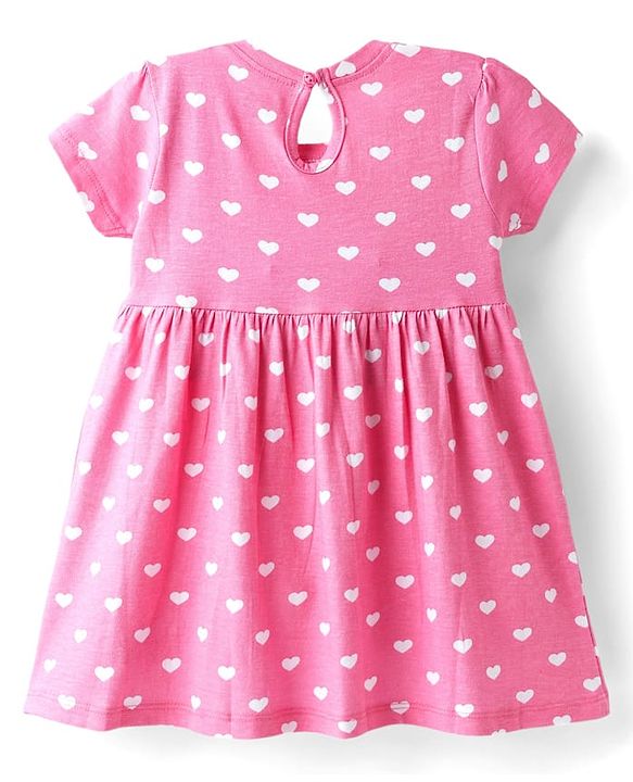 Babyhug Single Jersey Knit Half Sleeves Frocks with Hearts & Bow Print Pack of 2 - Pink & Blue