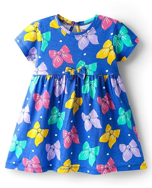 Babyhug Single Jersey Knit Half Sleeves Frocks with Hearts & Bow Print Pack of 2 - Pink & Blue