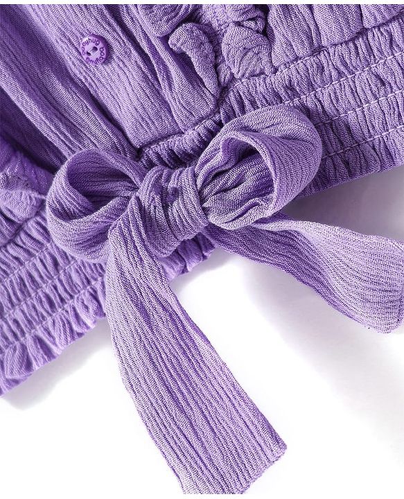 Babyhug Cotton Knit Half Sleeves Tops With Frill Detailing - Purple