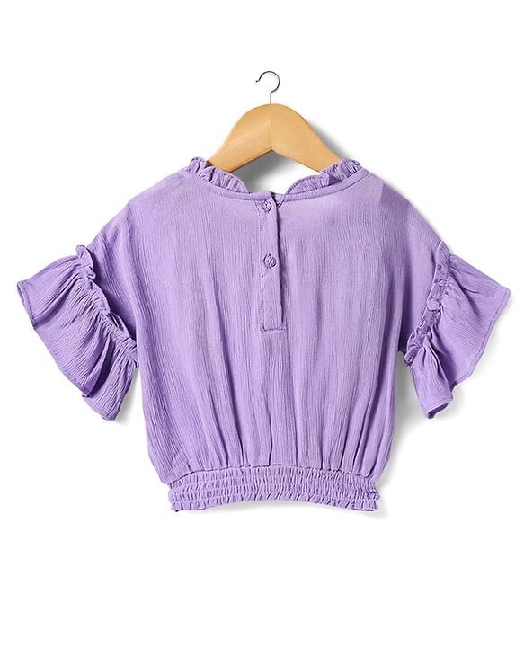 Babyhug Cotton Knit Half Sleeves Tops With Frill Detailing - Purple