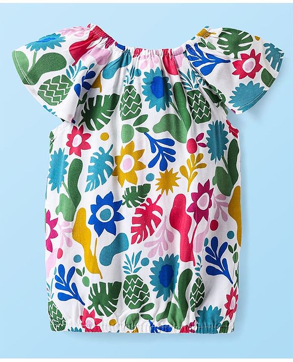 Babyhug Rayon Woven Frill Sleeves Top With Floral Print - White