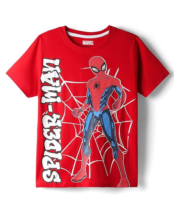 Pine Kids Marvel Single Jersey Knit Half Sleeves T-Shirt with Spider-Man Graphics - Red