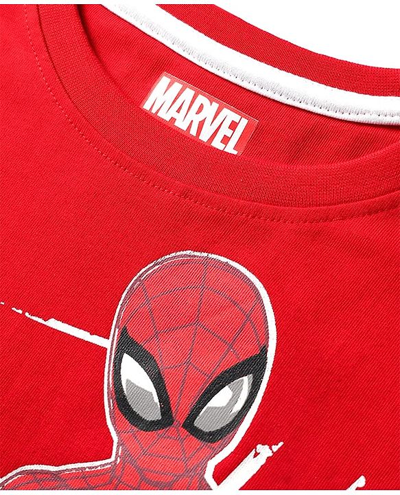 Pine Kids Marvel Single Jersey Knit Half Sleeves T-Shirt with Spider-Man Graphics - Red