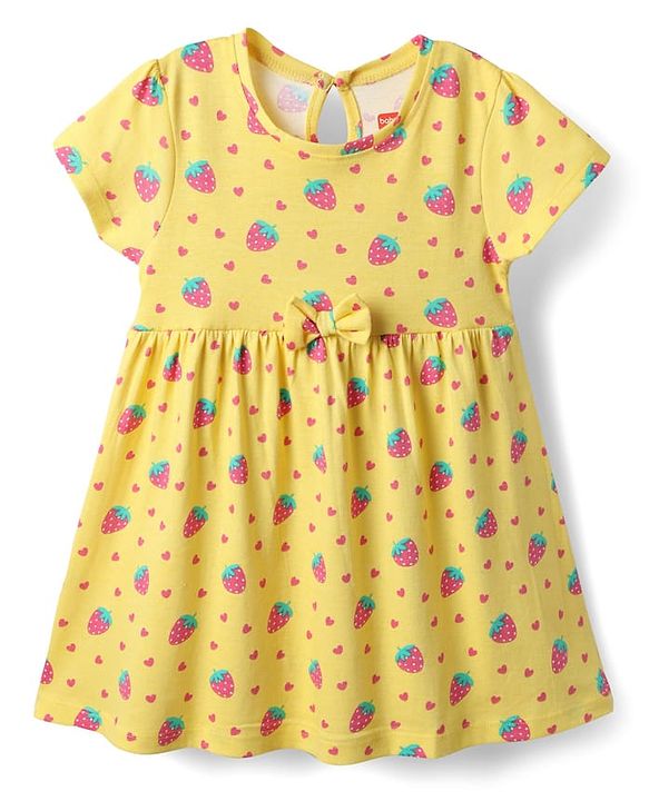 Babyhug Single Jersey Knit Half Sleeves Frocks with Tropical Print Pack of 2 - Navy Blue & Yellow