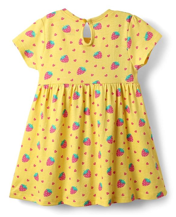 Babyhug Single Jersey Knit Half Sleeves Frocks with Tropical Print Pack of 2 - Navy Blue & Yellow