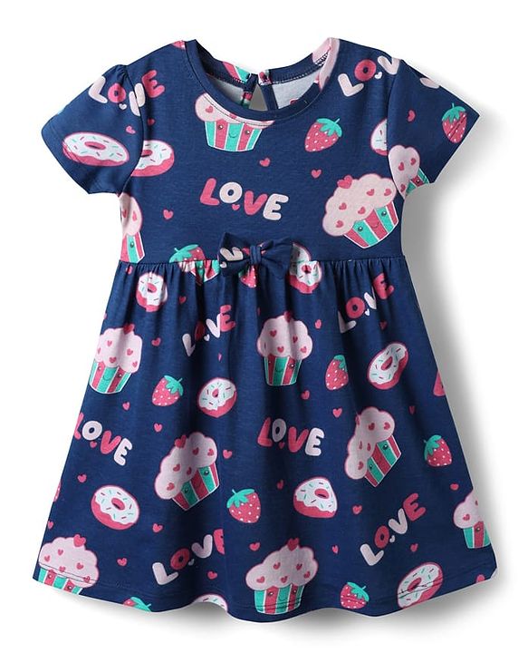 Babyhug Single Jersey Knit Half Sleeves Frocks with Tropical Print Pack of 2 - Navy Blue & Yellow