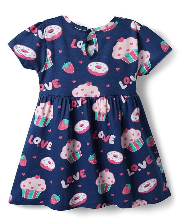 Babyhug Single Jersey Knit Half Sleeves Frocks with Tropical Print Pack of 2 - Navy Blue & Yellow