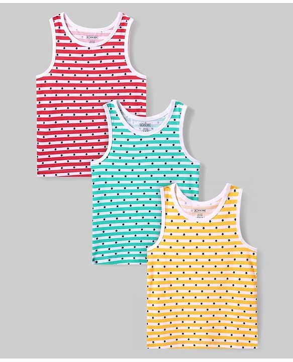 Pine Kids Cotton Lycra Knit Sleeveless Vest with Star Print Pack of 3 - (Colour May Vary)
