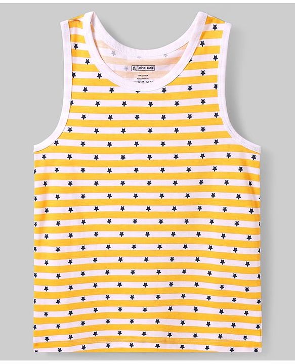 Pine Kids Cotton Lycra Knit Sleeveless Vest with Star Print Pack of 3 - (Colour May Vary)