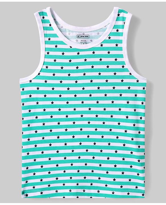 Pine Kids Cotton Lycra Knit Sleeveless Vest with Star Print Pack of 3 - (Colour May Vary)