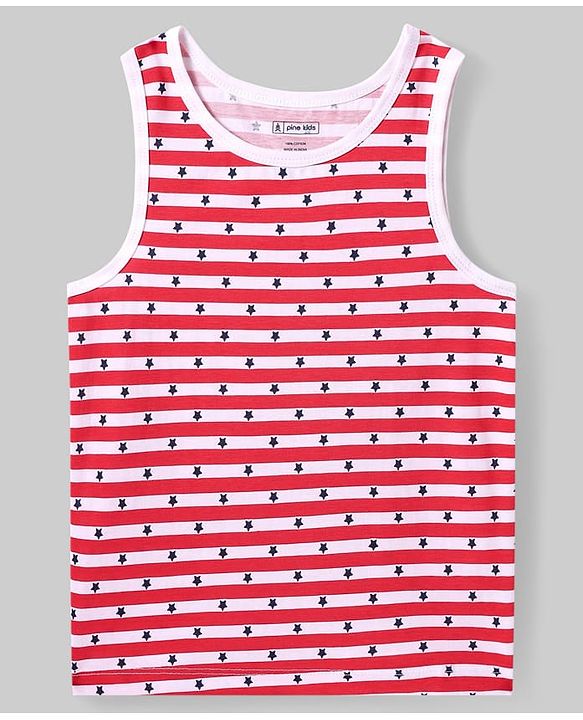 Pine Kids Cotton Lycra Knit Sleeveless Vest with Star Print Pack of 3 - (Colour May Vary)