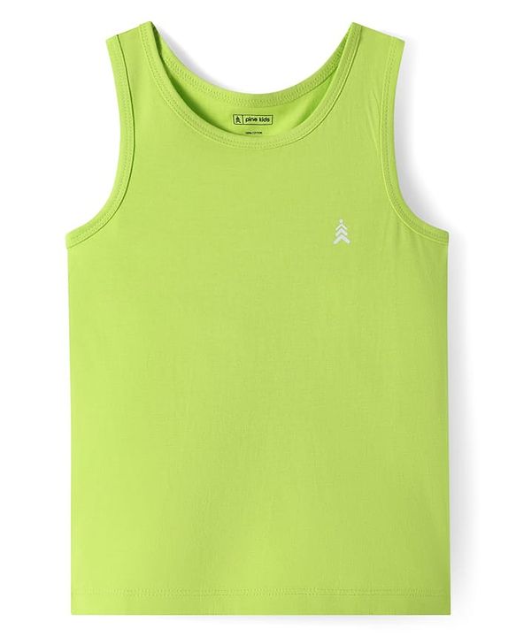 Pine Kids Cotton Lycra Knit Sleeveless Vests with Stripes & Logo Print Pack of 3 (Colour May Vary)