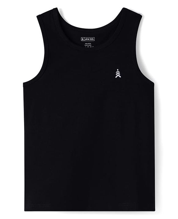 Pine Kids Cotton Lycra Knit Sleeveless Vests with Stripes & Logo Print Pack of 3 (Colour May Vary)