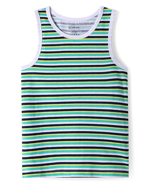 Pine Kids Cotton Lycra Knit Sleeveless Vests with Stripes & Logo Print Pack of 3 (Colour May Vary)
