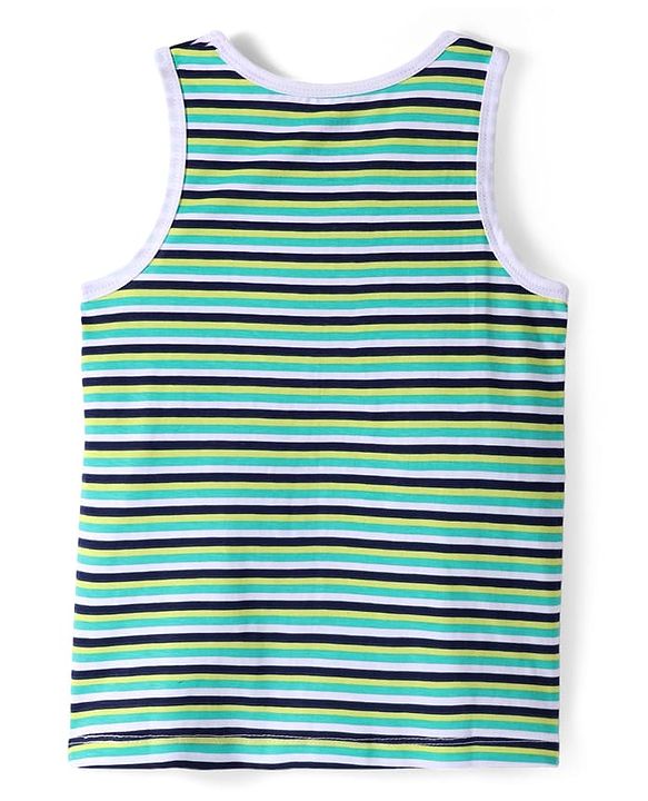 Pine Kids Cotton Lycra Knit Sleeveless Vests with Stripes & Logo Print Pack of 3 (Colour May Vary)