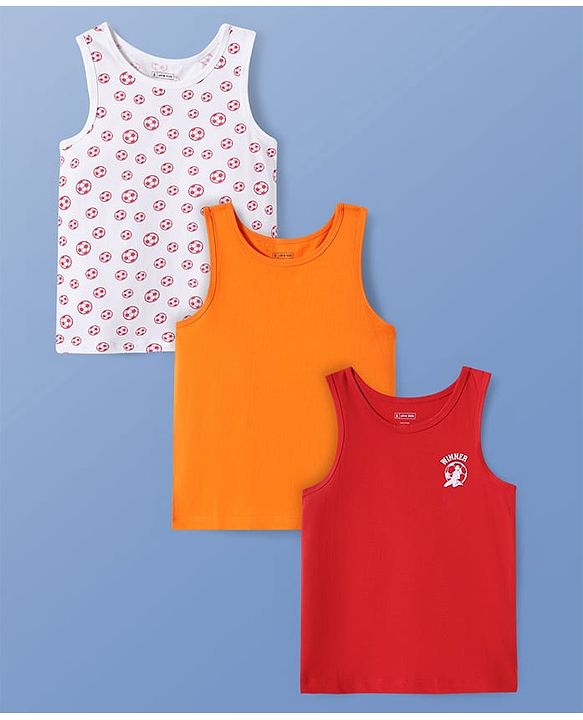 Pine Kids Cotton Lycra Knit Sleeveless Sando Vests With Football Print Pack of 3 (Color May Vary)