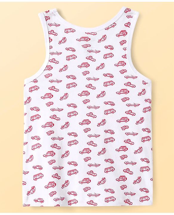 Pine Kids Cotton Lycra Knit Sleeveless Vests with Stripes & Cars Print (Colour May Vary)