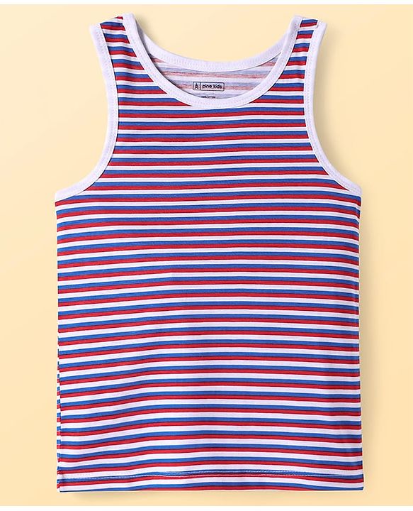 Pine Kids Cotton Lycra Knit Sleeveless Vests with Stripes & Cars Print (Colour May Vary)