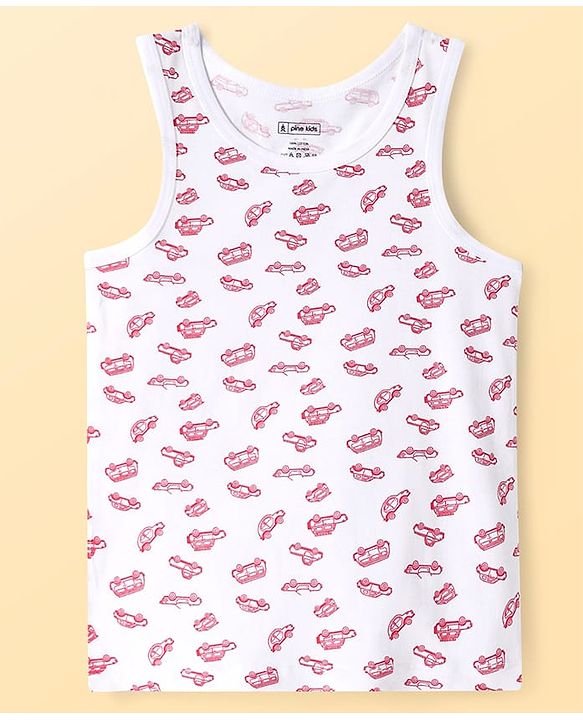 Pine Kids Cotton Lycra Knit Sleeveless Vests with Stripes & Cars Print (Colour May Vary)