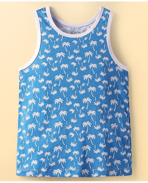 Pine Kids Cotton Lycra Knit Sleeveless Vests With Stripes & Tree Print Pack Of 3 (Colour May Vary)