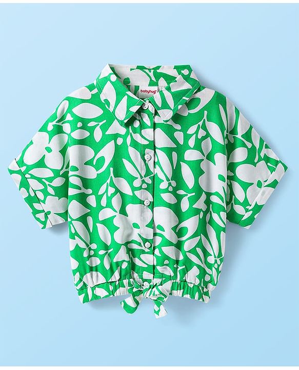 Babyhug Woven Half Sleeves Top With Floral Print - Light Green
