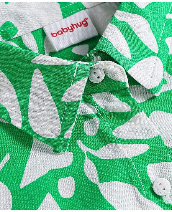 Babyhug Woven Half Sleeves Top With Floral Print - Light Green