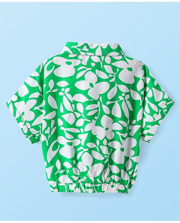 Babyhug Woven Half Sleeves Top With Floral Print - Light Green