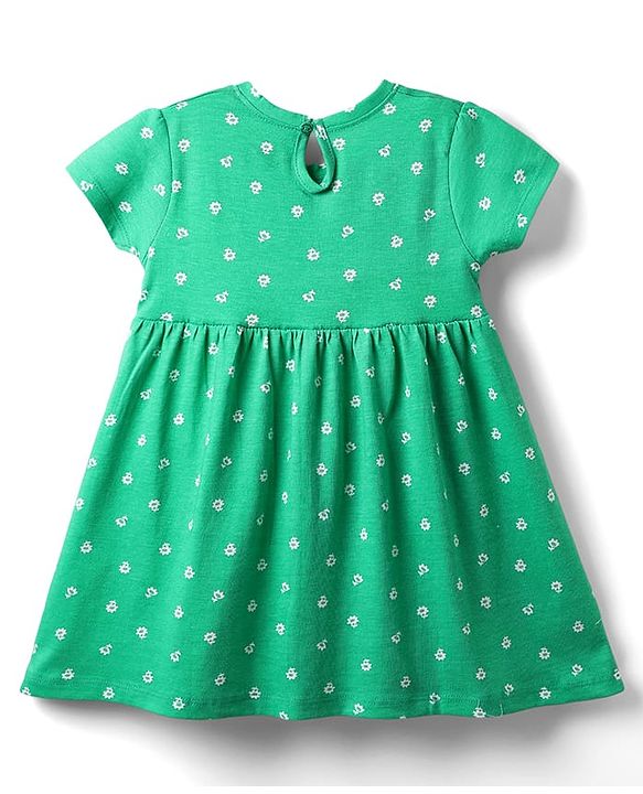 Babyhug Single Jersey Knit Half Sleeves Floral & Strawberry Printed Frocks With Bow Applique Pack of 2 - Yellow & Green