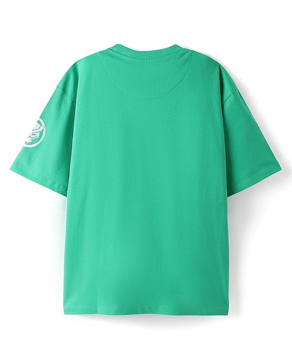 Pine Kids Marvel Single Jersey Knit Half Drop Shoulder Sleeves Oversized T-Shirt with Black Panther Graphics & Badge Detailing - Mint