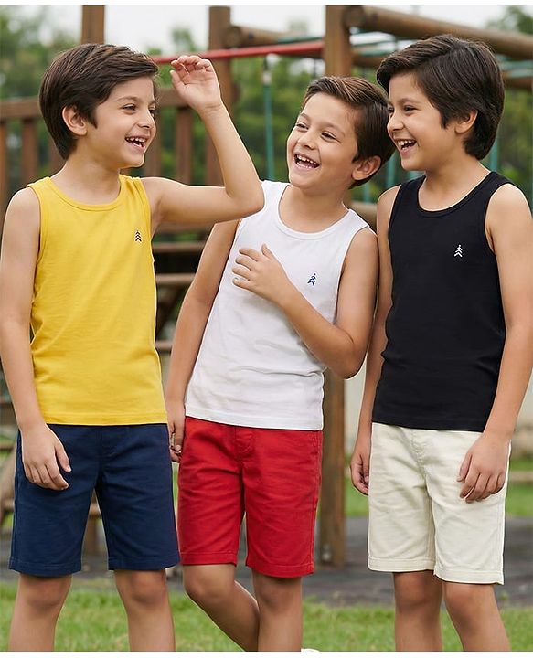 Pine Kids Cotton Lycra Knit Sleeveless Solid Sando Vests Pack of 3 (Color May Vary)